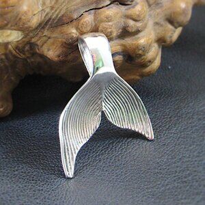 Large Solid 925 Sterling Silver Whale Tail / Mermaid Tail Slide Pendant